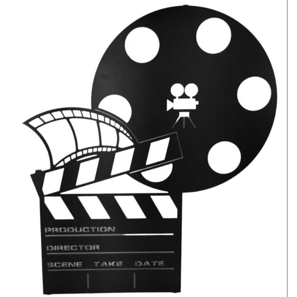 Lazart Clap Board Film Reel 22 in Metal Decorative Hanging Wall Art Media Room